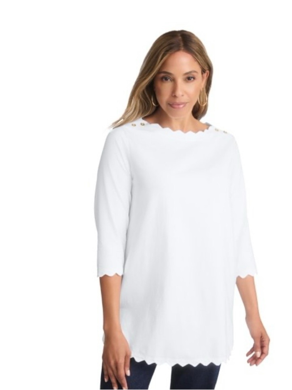 Women’s White Scallop-Edge 3/4 Sleeve Top by Jessica London size 22/24